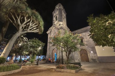 PUERTO DE LA CRUZ, SPAIN - AUGUST 15: Nuestra senora de la pena church at night on August 15, 2016 in Puerto de la Cruz, tenerife, Spain.