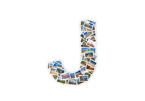 Letter J uppercase font shape alphabet collage made of my best landscape photographs. Version 1. — Stock Photo, Image