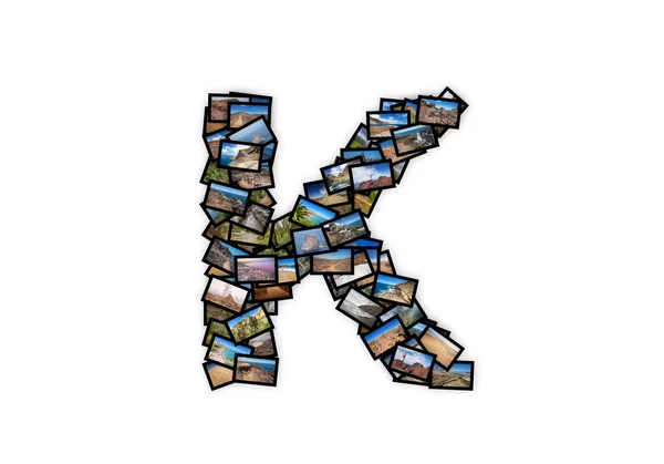 Bokstaven K versaler teckensnitt form alfabetet collage gjorda av min bästa landskap fotograferar. Version 2. — Stockfoto
