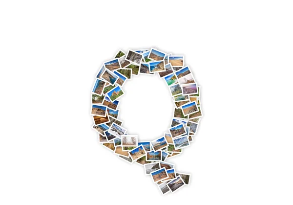 Bokstaven Q versaler teckensnitt form alfabetet collage gjorda av min bästa landskap fotograferar. Version 1. — Stockfoto