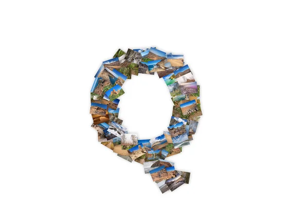 Letter Q uppercase font shape alphabet collage made of my best landscape photographs. Version 3. — Stock Photo, Image