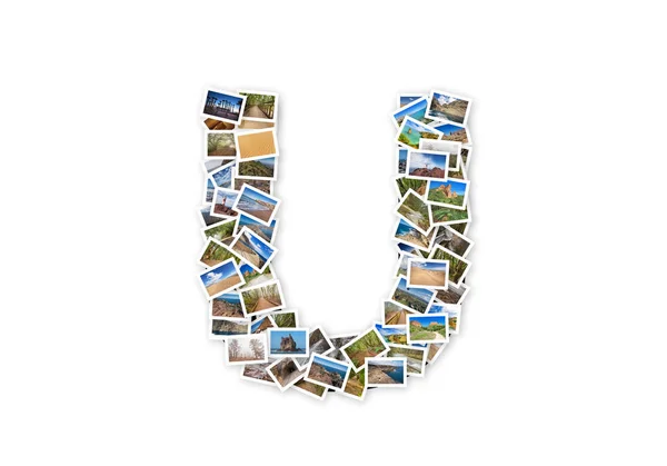 Letra U uppercase font shape collage alfabeto hecho de mis mejores fotografías de paisaje. Versión 1 . — Foto de Stock
