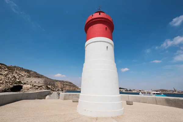 Cartagena Spanien August 2017 Weihnachts Leuchtturm Und Touristenboot Hafen Von — Stockfoto