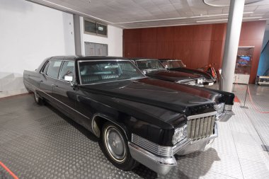 Salamanca, İspanya - 29 Aralık 2017: Cadillac fletwood 75 (1970) kullanılan tarafından Francisco Franco. Automotion, Salamanca, İspanya Tarihi Müzesi. Onun ilk açılan müze didicated automotion tarihçesi için İspanya'da.