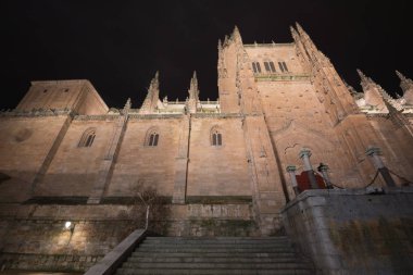 Facade of Salamanca cathedral at night. clipart