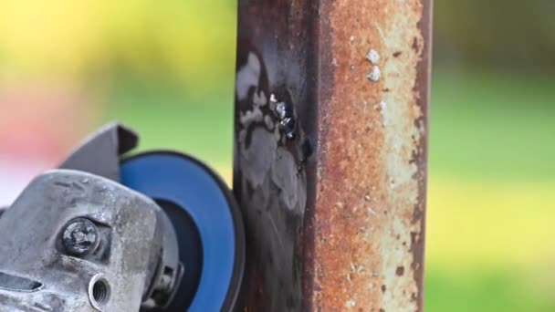 Grinding Metal with Sander at construction site. — Stock Video