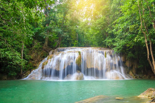 Vízesés Mély Erdő Erawan Vízesés Nemzeti Park Kanchanaburi Thaiföld — Stock Fotó
