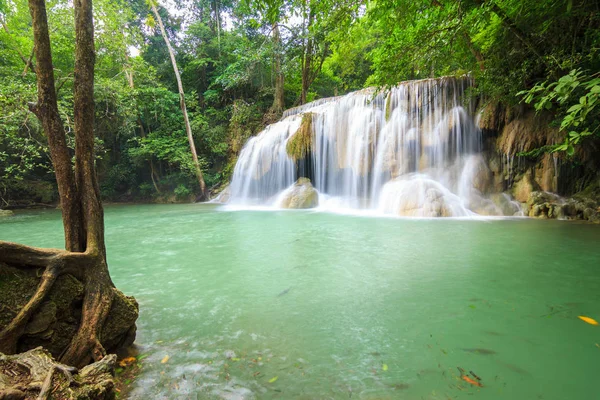 Водопады Глубоком Лесу Водопаде Эраван Национальном Парке Канчанабури Таиланд — стоковое фото