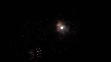 Kara gökyüzü arka planında güzel renkli bayram havai fişekleri