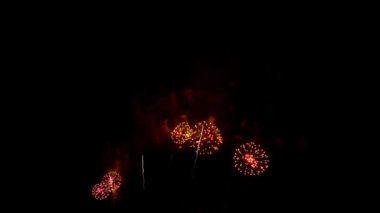 Kara gökyüzü arka planında güzel renkli bayram havai fişekleri