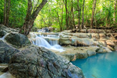 Ulusal Park K 'daki Erawan Şelalesinde Ormanın İçindeki Şelaleler