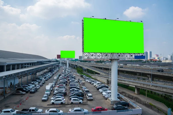 Billboard blank Green screen for outdoor advertising poster — ストック写真