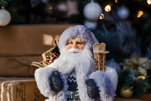 Figure of Santa Claus in a gray suit for Christmas — Stock Photo, Image