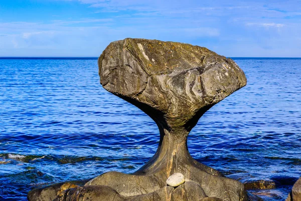 Stenskulpturen är en speciell formad sten som ligger på stranden av O Royaltyfria Stockbilder