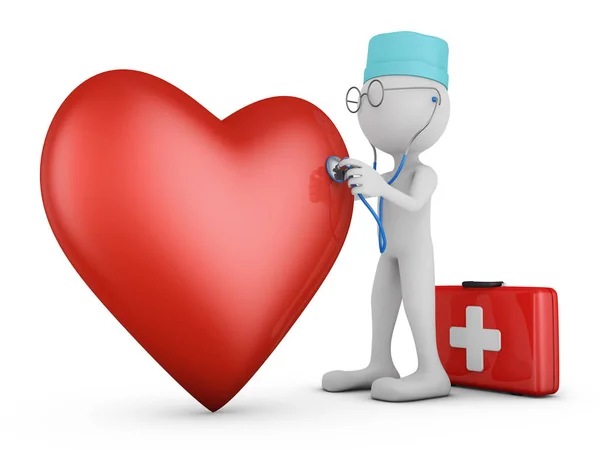 Medico e cuore rosso — Foto Stock