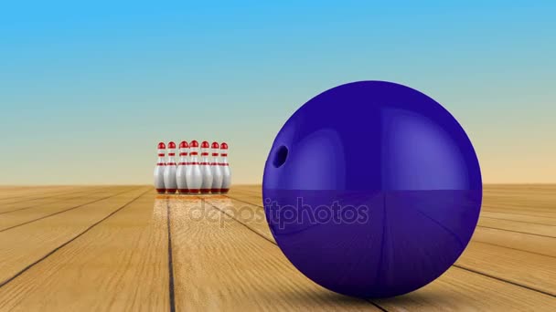 Palla da bowling e birilli — Video Stock