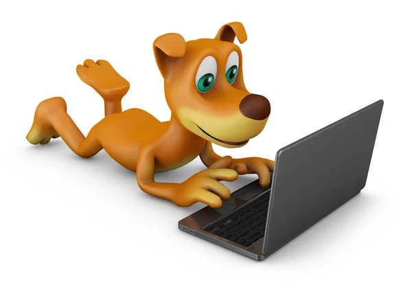 Hund med en bärbar dator — Stock fotografie