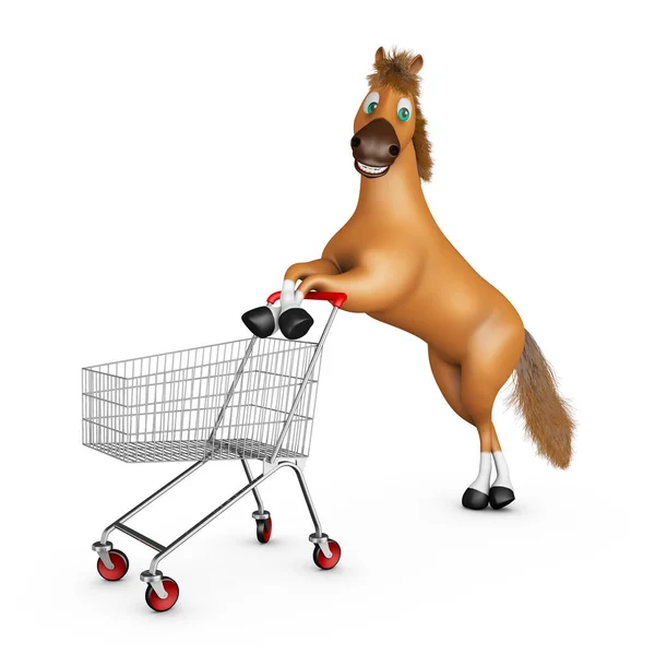 Cavalo com um carrinho de compras — Fotografia de Stock