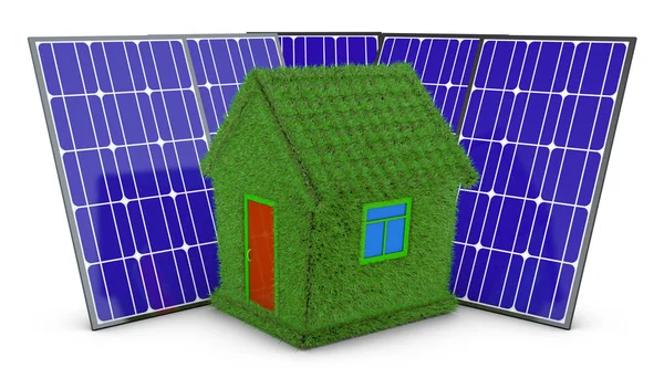 Casa y paneles solares — Foto de Stock