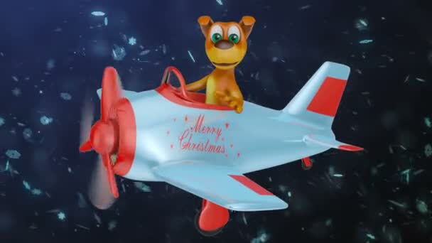 Perro en avión Feliz Navidad — Vídeo de stock