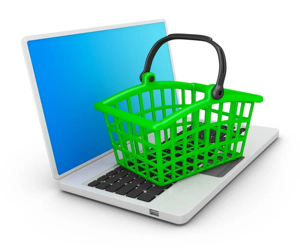 Basket on the laptop — Stock Photo, Image
