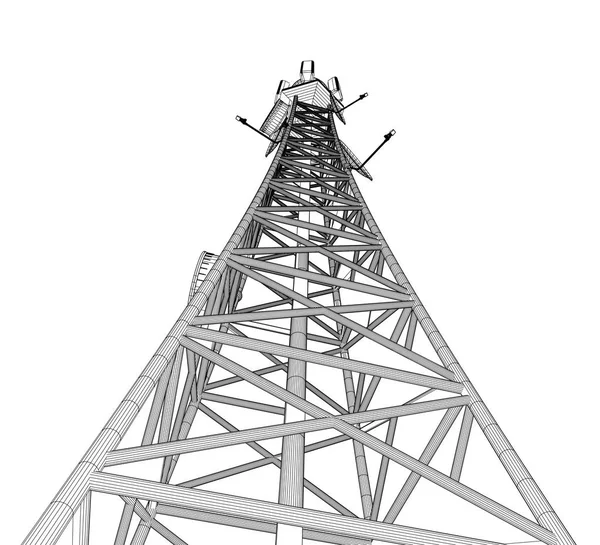 Modern Telecomunication Tower White Background Rendering — Stock Photo, Image