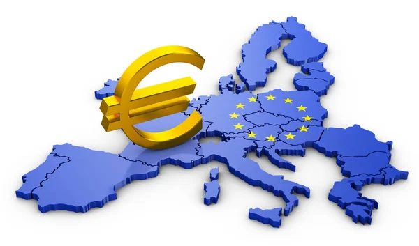 Symbol měny euro na mapě — Stock fotografie