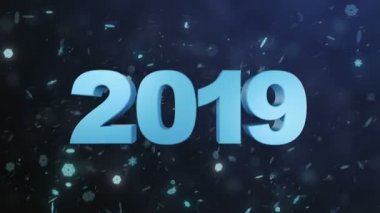 Kırmızı hacimsel figürü 2019 arka planı düşen kar taneleri. 3D render.