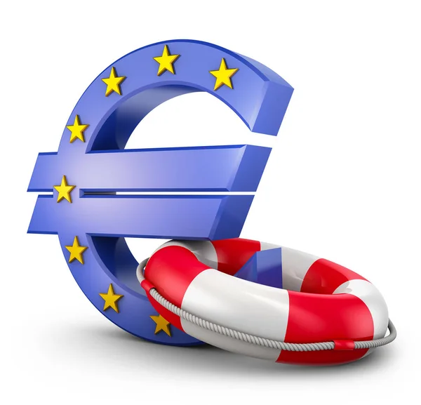 Symbol měny euro a záchranný kruh — Stock fotografie