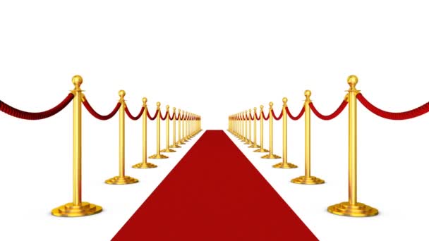 Red Carpet Pijlers Met Rode Touwen Een Witte Achtergrond Render — Stockvideo