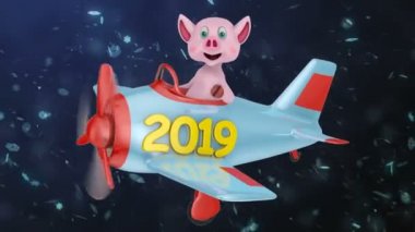 Kar taneleri, arka planı 2019 yazıt ile bir düzlemde domuz.