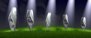 Çimlerin üzerinde dolar banknotları