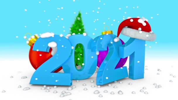 Snowy Numbers 2021 Next Christmas Tree Rendering — Stockvideo