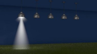 Spot ışıkları olan bir çimen arka planında Volumetric figürler Blog. 3d hazırlayıcı.