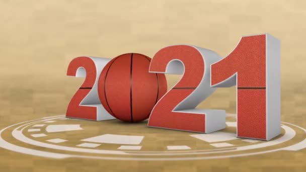 Basketball Und Volumetrische Inschrift 2021 Darstellung — Stockvideo