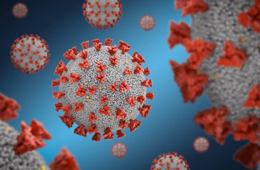 Covid19 virüsleri mavi arkaplanda. 3d hazırlayıcı.