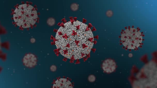 Coronavirus Covid Primer Plano Bajo Microscopio Renderizar — Vídeo de stock
