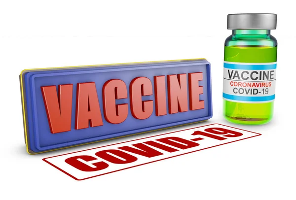 Carimbo Vacina Impressão Covid Junto Frasco Vacina Renderização — Fotografia de Stock