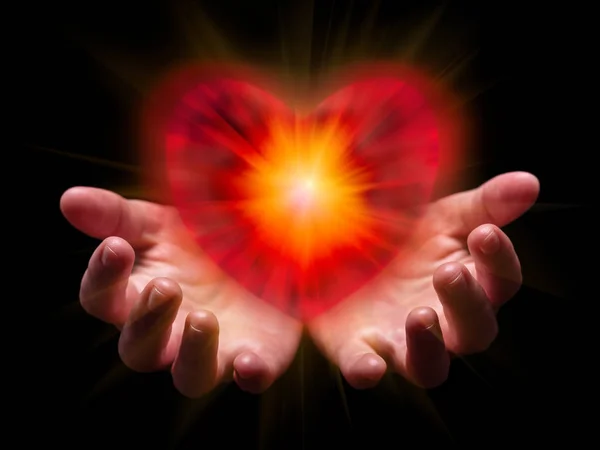 Руки Обжатые Держащие Показывающие Романтическое Красное Сердце День Святого Валентина — стоковое фото