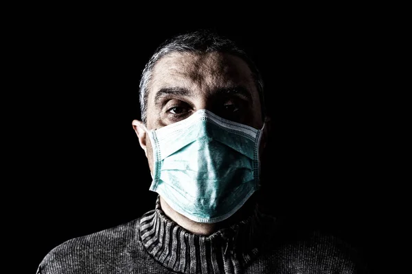 Homme Avec Masque Chirurgical Pandémie Épidémie Concept Effrayant Peur Danger — Photo