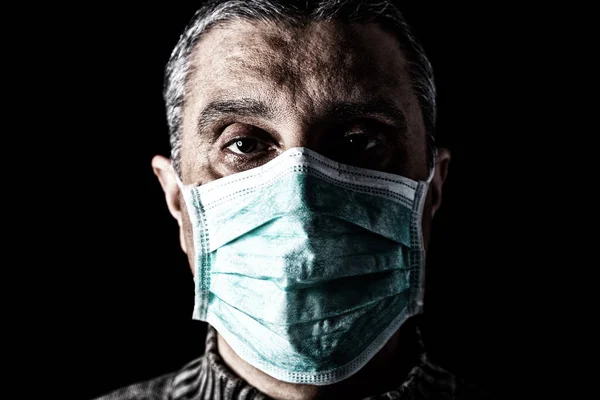 Homme Avec Masque Chirurgical Pandémie Épidémie Concept Effrayant Peur Danger — Photo