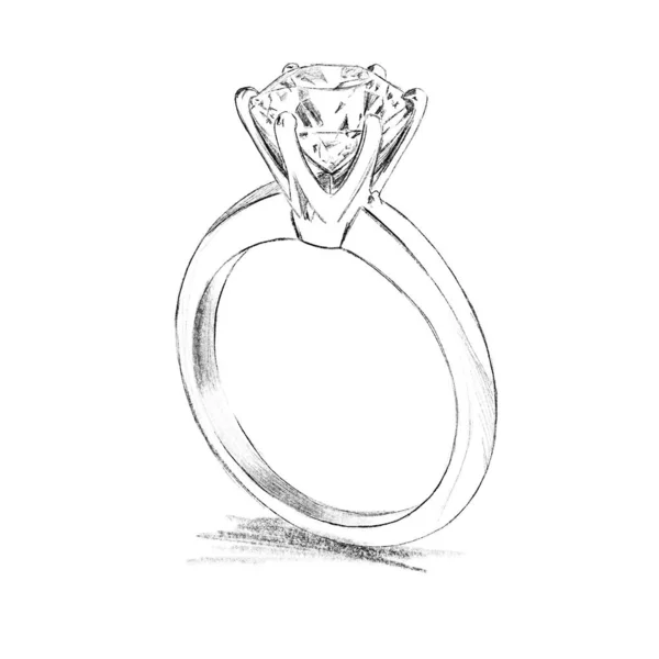 Anello Diamante Isolato Fondo Bianco Disegno Gioielli Matrimonio Fidanzamento Illustrazione — Foto Stock