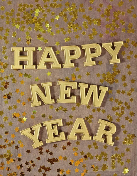 Gott nytt år gyllene text och gyllene stjärnor — Stockfoto
