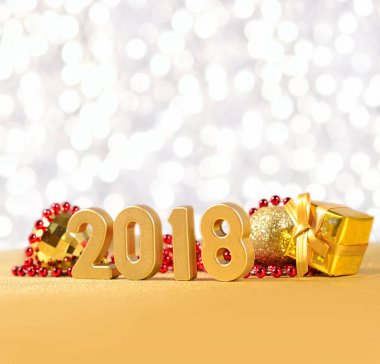2018 yıl altın rakamlar bokeh arka plan üzerinde