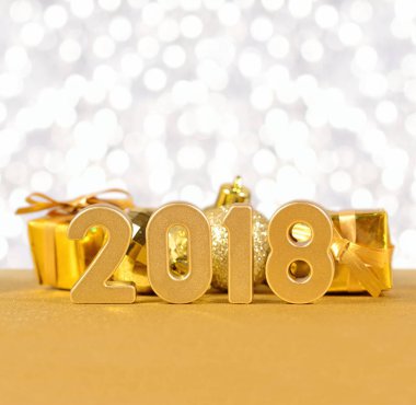 2018 yıl altın rakamlar bokeh arka plan üzerinde