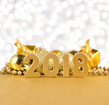 2018 yıl altın rakamlar bokeh arka plan üzerinde