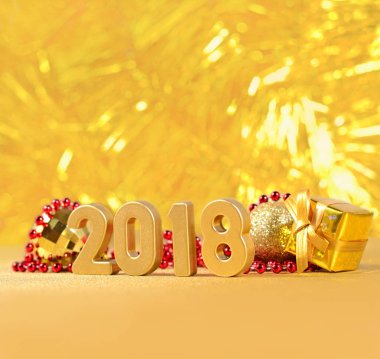 2018 yıl altın rakamlar bokeh arka plan üzerinde