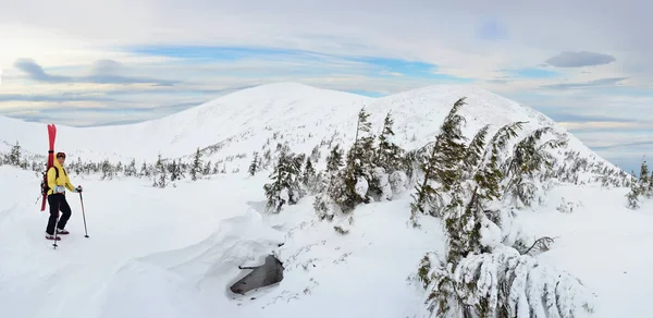 Η αλπική σκιέρ περιοδείες σε χειμερινό βουνό — Φωτογραφία Αρχείου