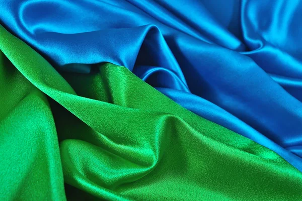 Natural blue and green satin fabric as background — Stock Photo, Image