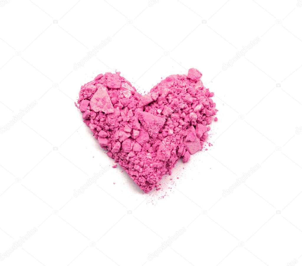 heart shaped crushed eyeshadows isolated on white background